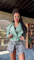 Crop faux leather jacket MU03 - pistachio green